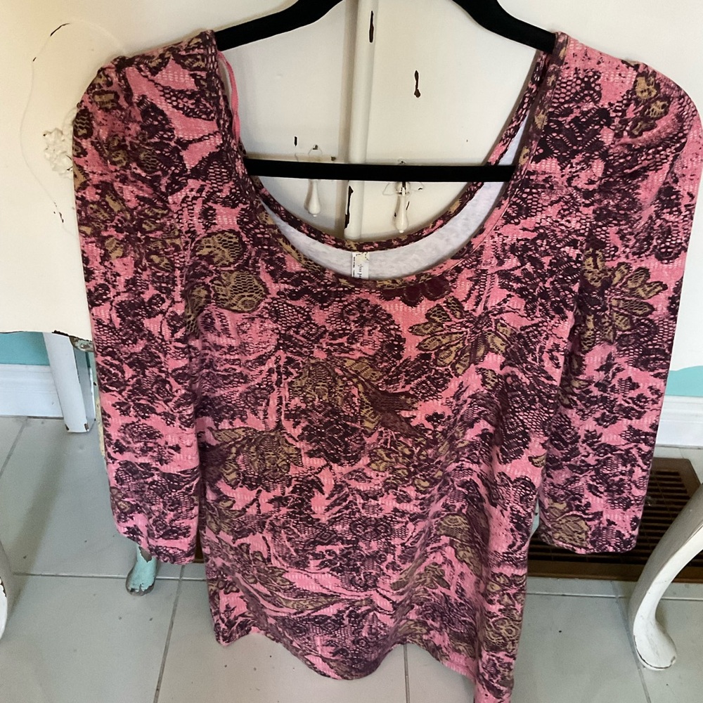 Free People Pink and Brown Floral Blouse